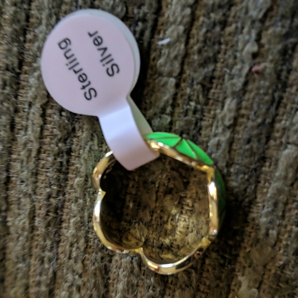 925 Ring size 8 gold plated sterling, enamel Limes - Picture 2 of 6